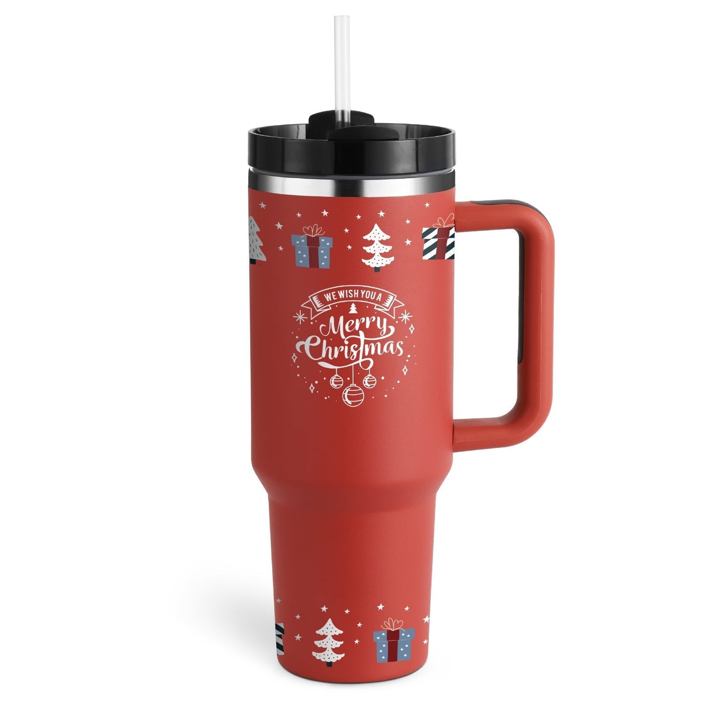 40 Oz Insulated Tumbler with Handle & Straw - Spill Proof