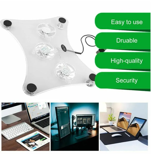 3 Fans USB Cooler Pad Stand with LED Light for Laptops