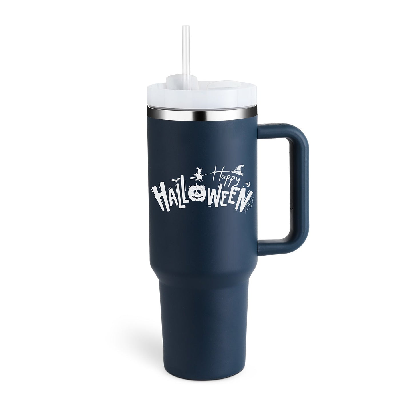 40 Oz Insulated Tumbler with Handle & Straw - Spill Proof