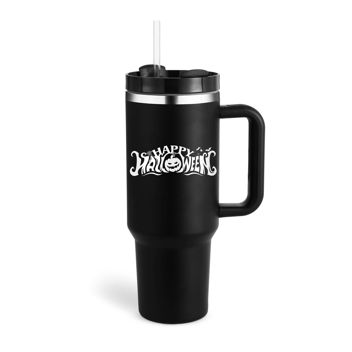 40 Oz Insulated Tumbler with Handle & Straw - Spill Proof