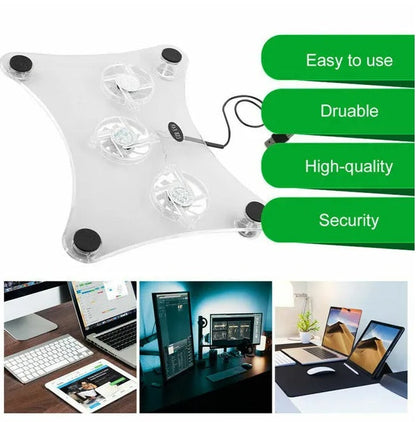 3 Fans USB Cooler Pad Stand with LED Light for Laptops