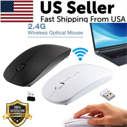 2.4GHz USB wireless optical mouse in black and white with USB receiver compatible with Macbook and PC