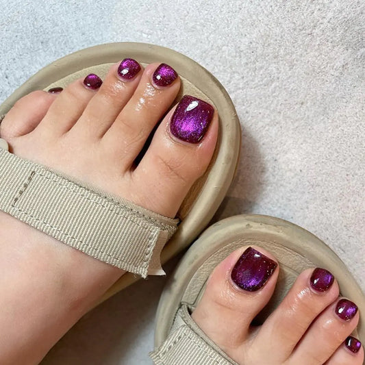 24 Pcs Purple Cats Eye Press on Toenails
