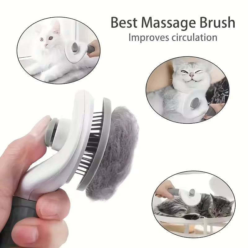 Cat & Dog Brush Self Cleaning Slicker Brush for Shedding and Grooming Removes Loose Undercoat Mats and Tangled Hair Grooming Comb for Cats Dogs Gray