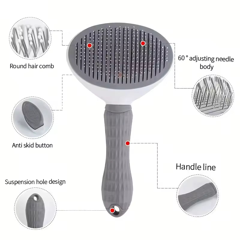 Cat & Dog Brush Self Cleaning Slicker Brush for Shedding and Grooming Removes Loose Undercoat Mats and Tangled Hair Grooming Comb for Cats Dogs Gray