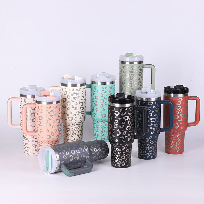40 Oz Insulated Tumbler with Handle & Straw - Spill Proof