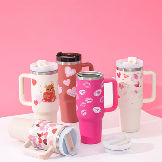 40 Oz Insulated Tumbler with Handle & Straw - Spill Proof